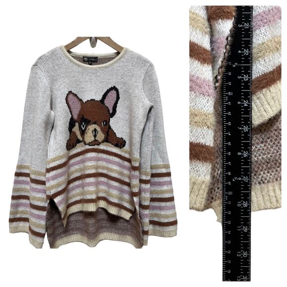 DG2 Diane Gilman French Bulldog Fuzzy Pullover Sweater Size XS Oversized - Picture 8 of 12